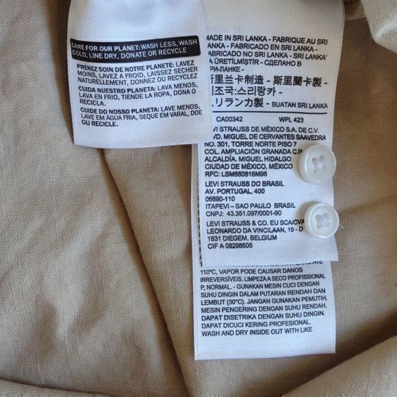 Levi's Cotton Mandarin Collar Bishop Sleeve Khaki Button Up Sz 2X New‎ - Picture 10 of 12